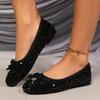 2024 Solid Color Women's Flat Shoes Sequin Square Toe Versatile Shallow Mouth Lightweight Spring and Autumn Women's Shoes