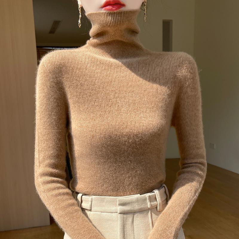 Korean Style Slim Fit High-Neck Sweater for Women - 2024 Autumn/Winter Long Sleeve Knit Base Layer