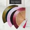 Ancient Fan Hollow Out with Tassels Vintage Bamboo Folding Fan Decor Ladies Hand Fan Daily Use