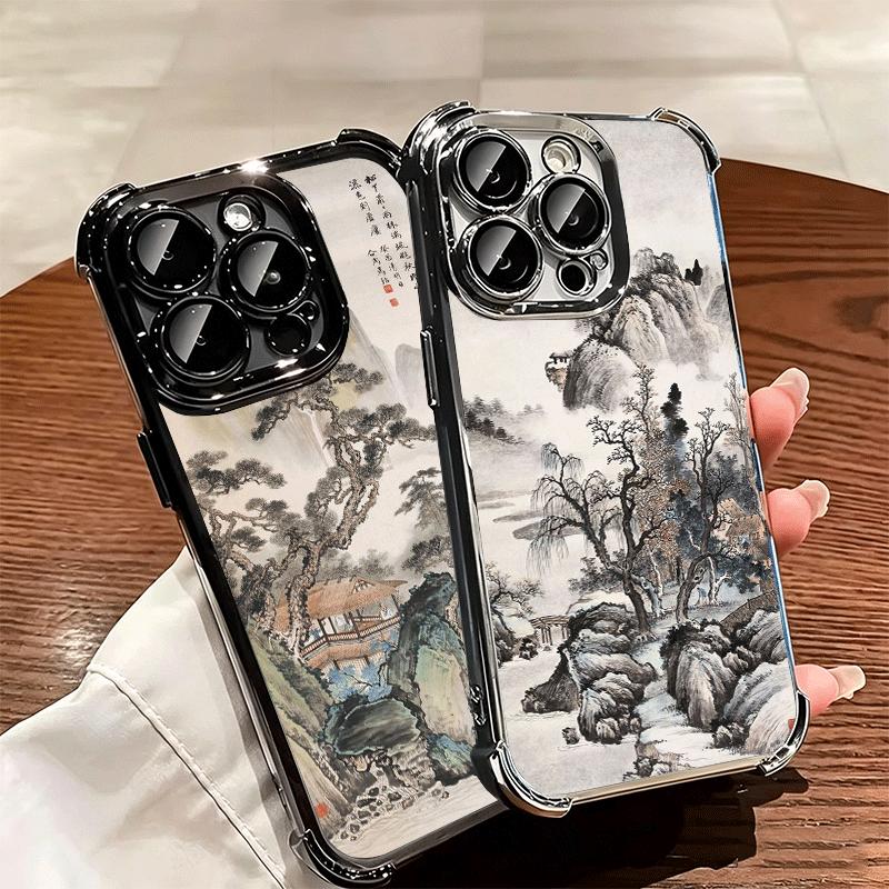 Мягкий чехол для телефона в китайском стиле с рисунком тушью Для iPhone 15 16 17 Air 14 Pro Max 16E Plus 13 12 Mini Покрытие Защита от падения Fundas