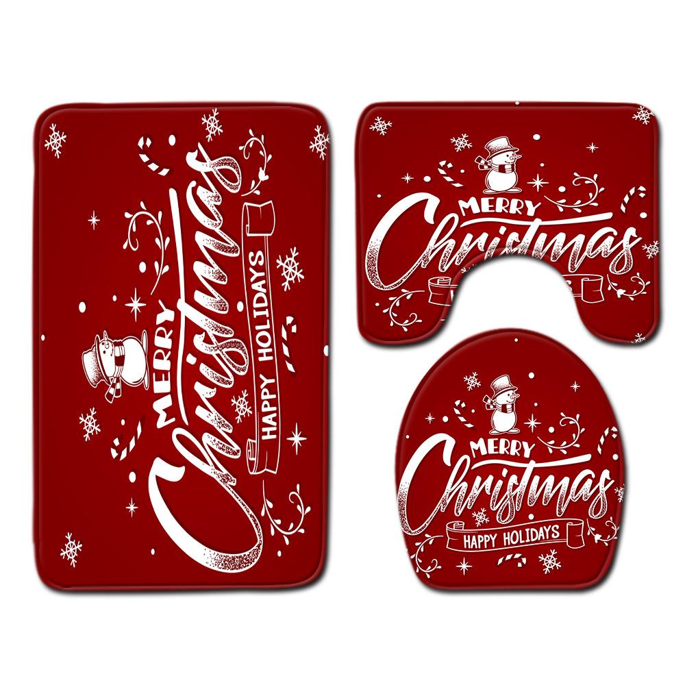 Christmas Shower Curtain Polyester Cloth Toilet Seat Four-Piece Set Entrance Door Mat Bedroom Living Room Floor Mat Carpet