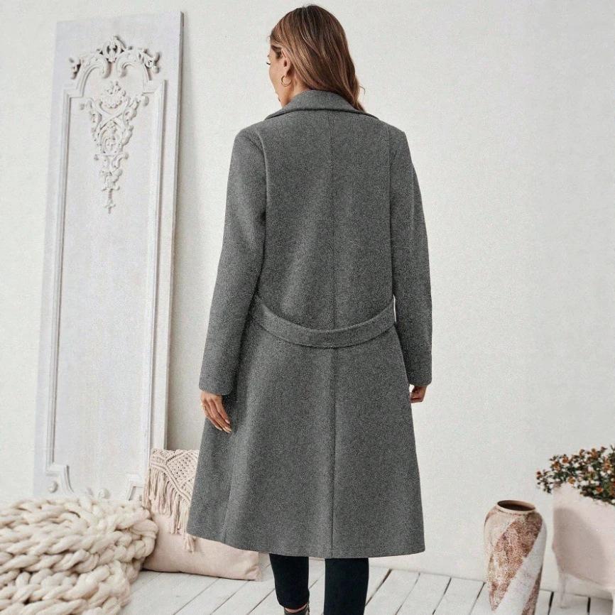 2026 Autumn and Winter New Temperament Extended Slim Jacket European and American Women's Lapel Double-breasted Woolen Coat