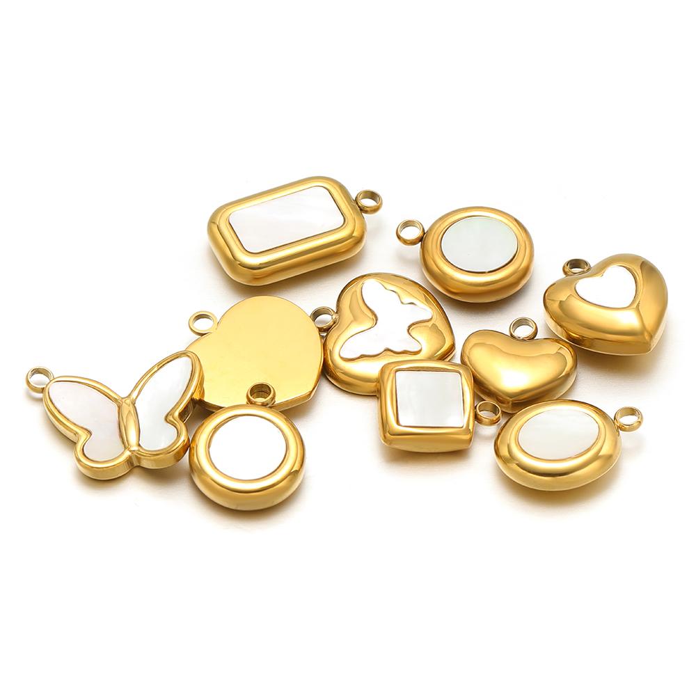 5pcs Stainless Steel Heart Shell Charms Butterfly Pendants for DIY Jewelry Supplies Women Necklace Findings Earrings Making