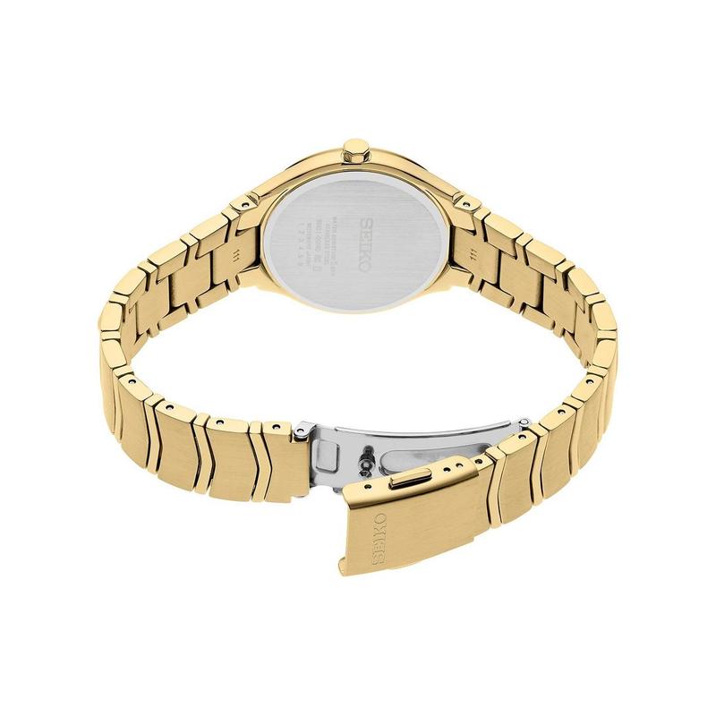 SEIKO 50 meters waterproof Quartz Steel Strap women's watch gold dial SUR552P1