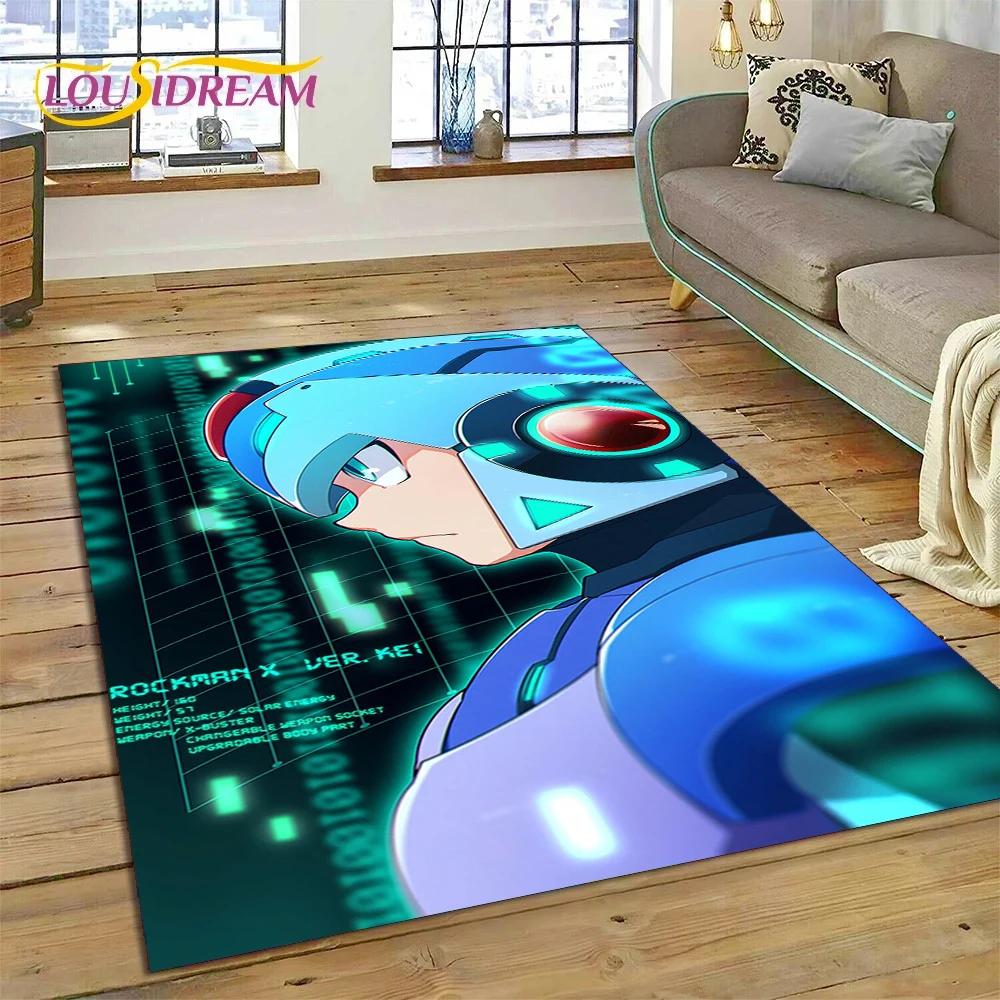 Retro Cartoon Rockman Mega Man Game Rug Carpet for Living Room Bedroom Home Decor,Floor Mat Non-slip Decoration for Sofa Doormat