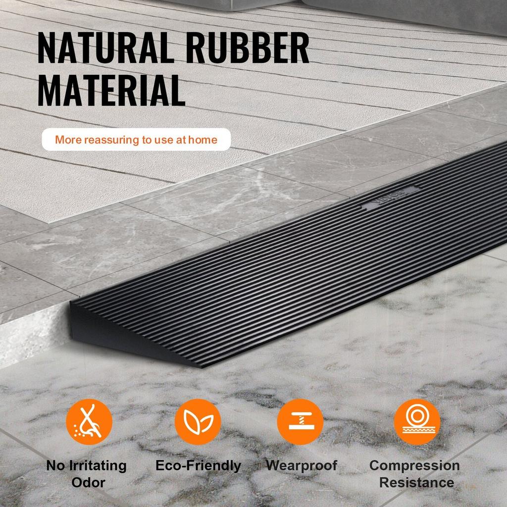 1.2" Rise Cuttable Threshold Ramp for Sweeping Robot, 35.4" Wide Natural Rubber Wheelchair Ramp, Non-Slip Solid Rubber Ramp with Double-Sided Tape for