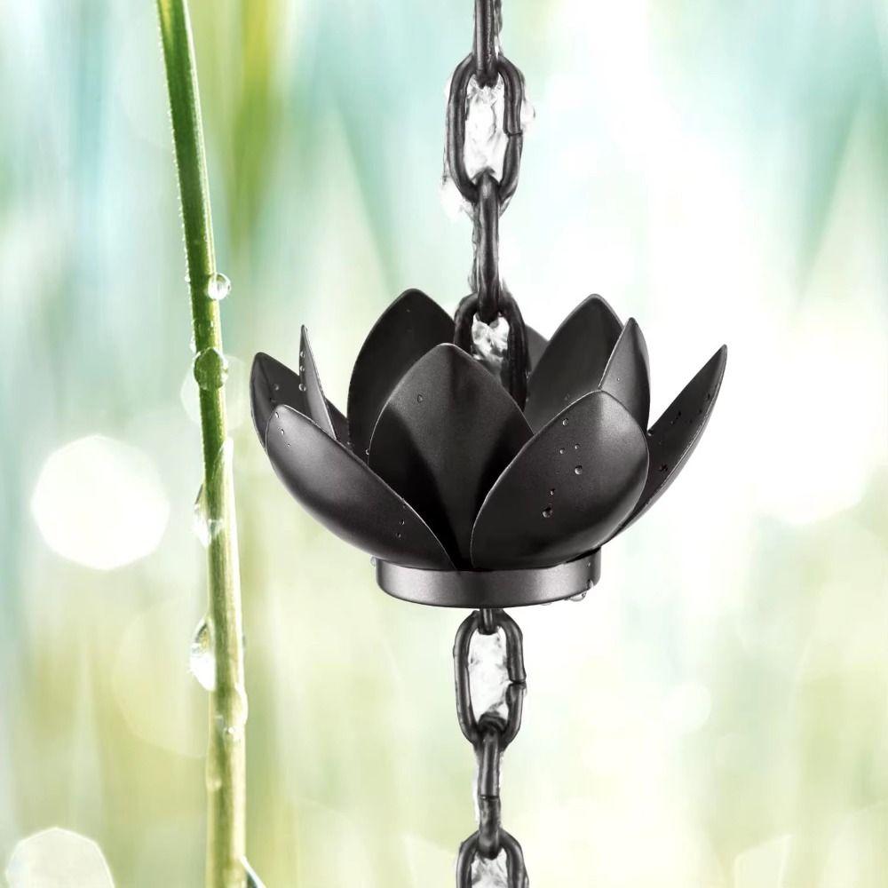 Adjustable Length Lotus Rain Catcher Anti-Rust Lotus Hanging Chime Lotus Rain Chain  Garden Decor