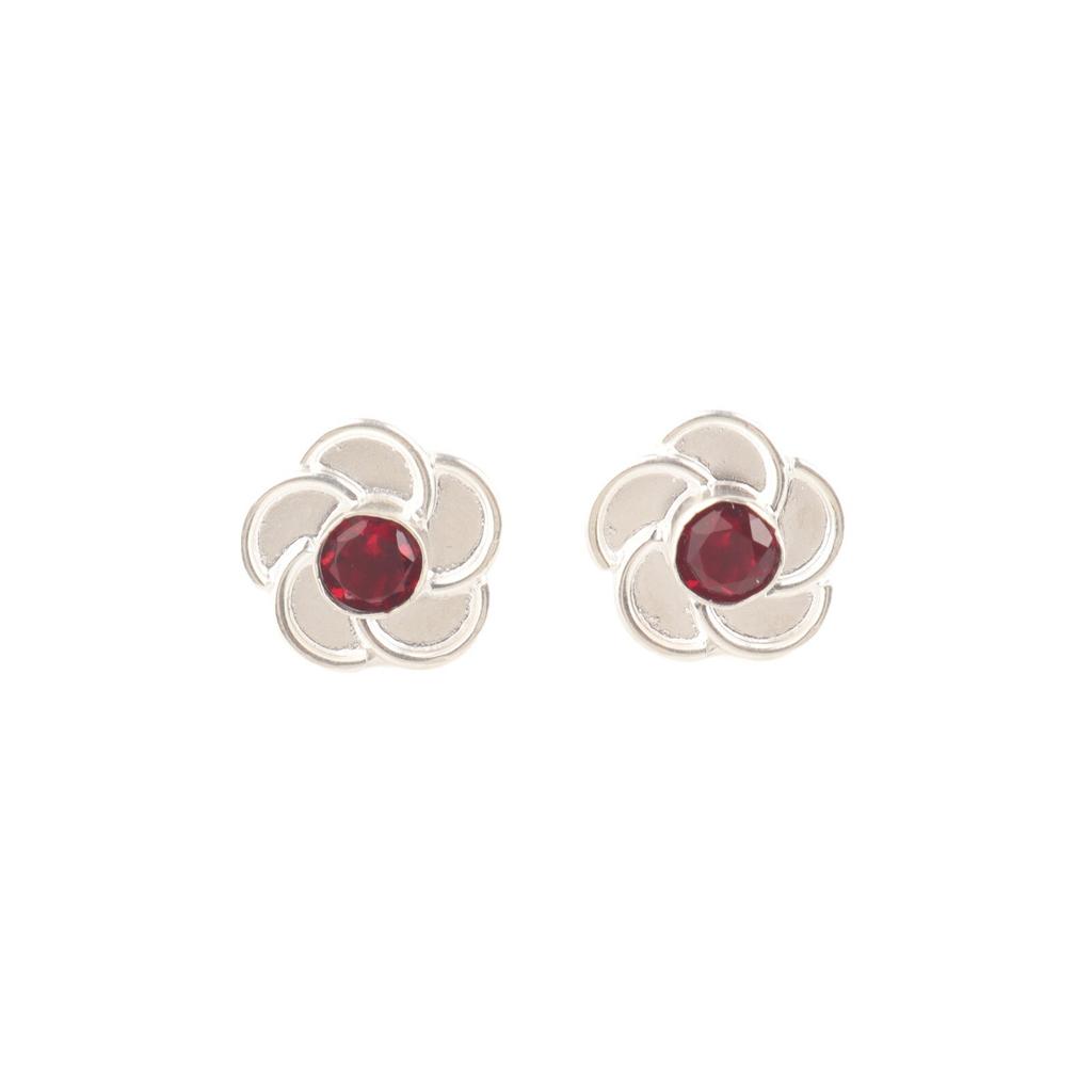 Natural Red Garnet Gemstone 925 Sterling Silver Handcrafted Stud Earrings 0.5" EE-157-19