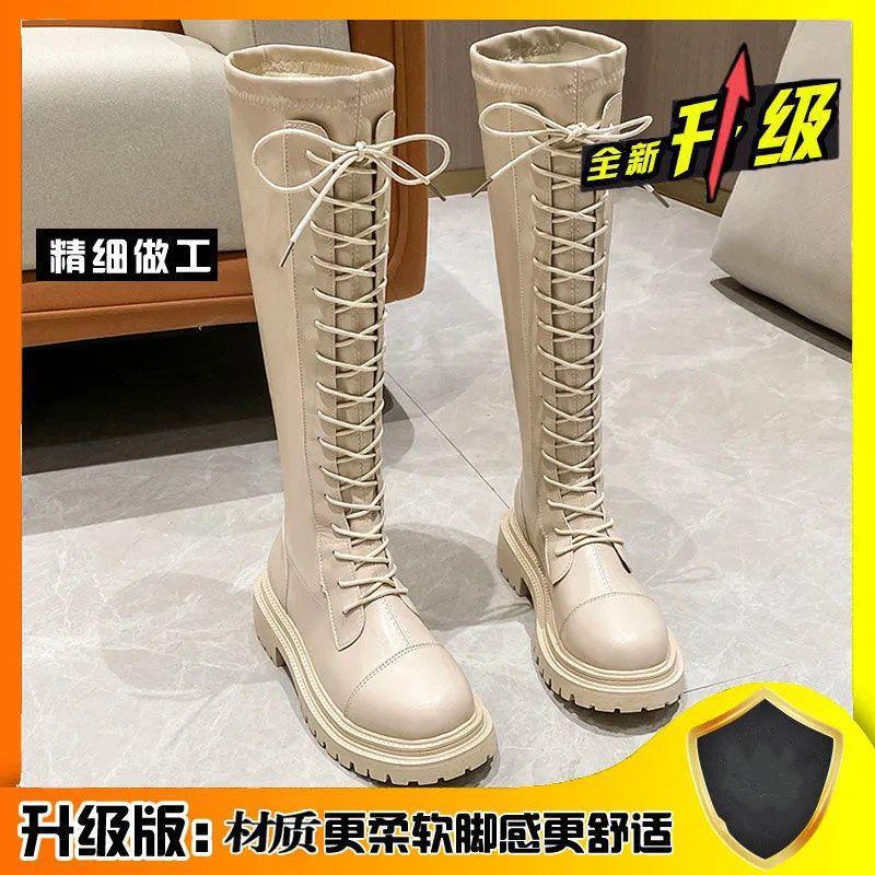 Белые длинные сапоги на толстой подошве, женская обувь 2025, новые весенние и осенне-зимние, маленькие коричневые летние длинные рыцарские сапоги