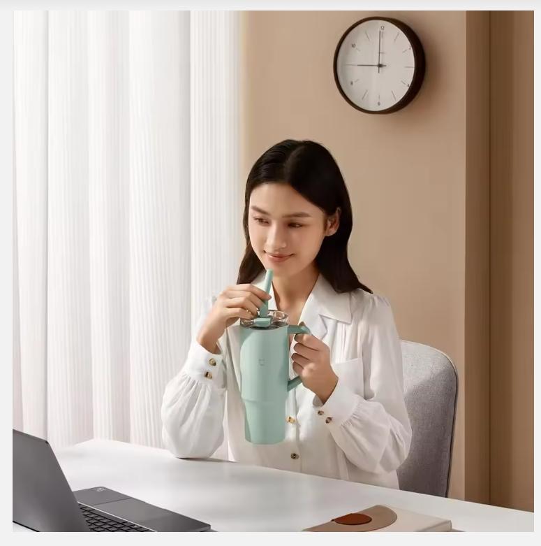 Новая термос-чашка Xiaomi Mijia Straw Cup из нержавеющей стали 316L объемом 1 л с ручкой, большая емкость, портативный спортивный чайник для путешествий в автомобиле