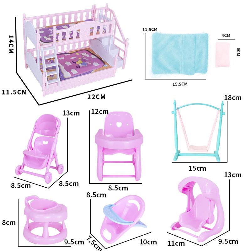 10-15cm Black Doll Accessories: Bunk Bed, Stroller, High Chair, Sleeping Bag, Swing & Rocking Chair for Natasha