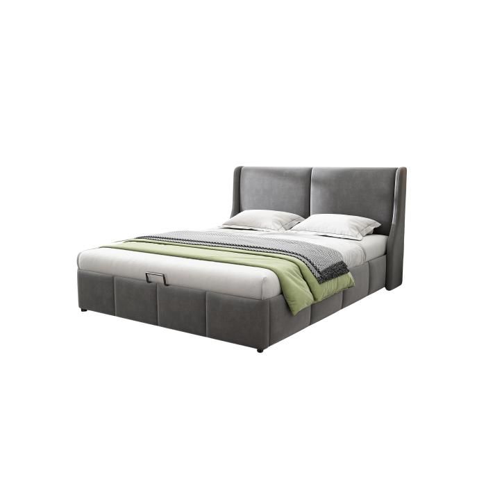 Мягкая кровать, форма уха, изголовье, двуспальная кровать, функциональная гидравлическая кровать, 140 x 200, серый