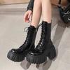 British 9CM Black Short Boots, Small Thick-soled Martin Boots 2025 New Thick Heel Heightened Thin Boots, Single Boots for Women