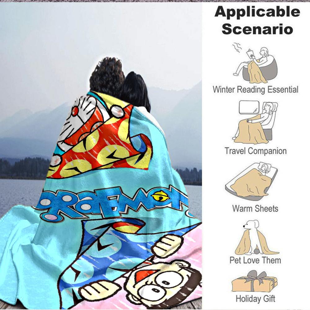1PC Doraemon Blanket Lightweight Flannel Throw Blanket for Sofa, Bed, Travel, Camping, Livingroom, Office, Couch