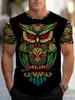 Graphic Print Men'S T-Shirt - Colorful Owl on Branch, Soft And Breathable, Trendy Casual Tee for Comfort
