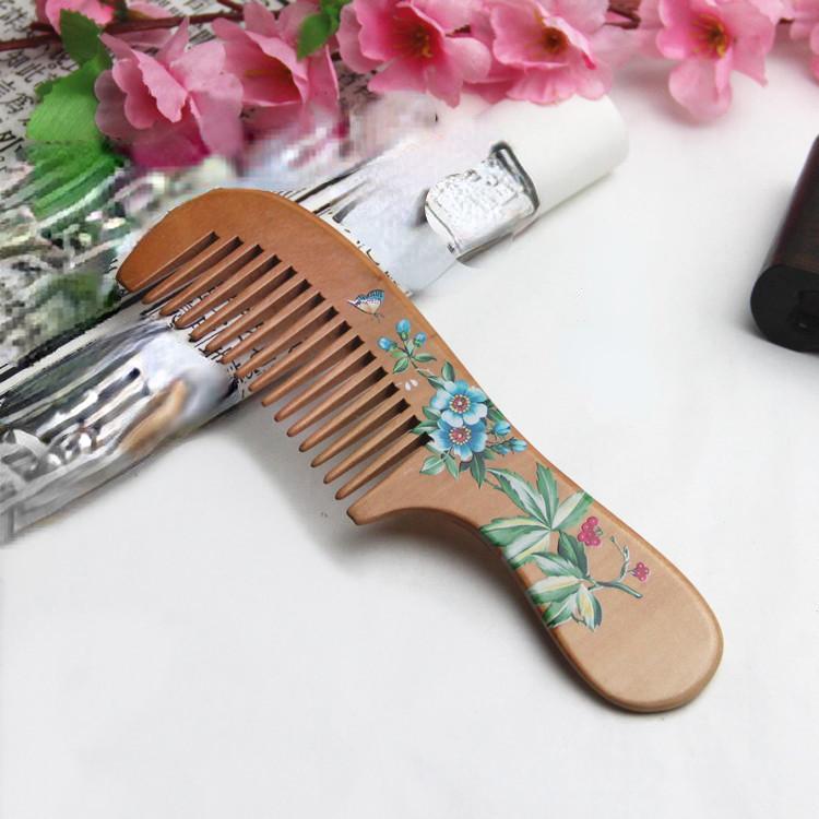1Pcs Natural Mahogany Comb Women Men Home Travel Wood Anti-static Fine-tooth Comb Wooden Handles