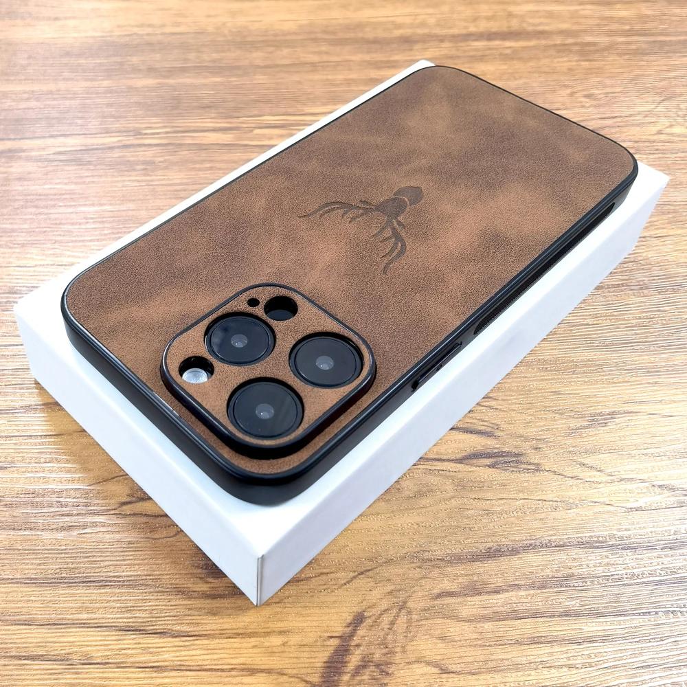 Роскошный чехол из искусственной кожи PU Retra для iPhone 17 Air 16 15 14 13 12 11 Pro Max iPhone11 iPhone12 11Pro 12Pro с рисунком оленя, полная защита
