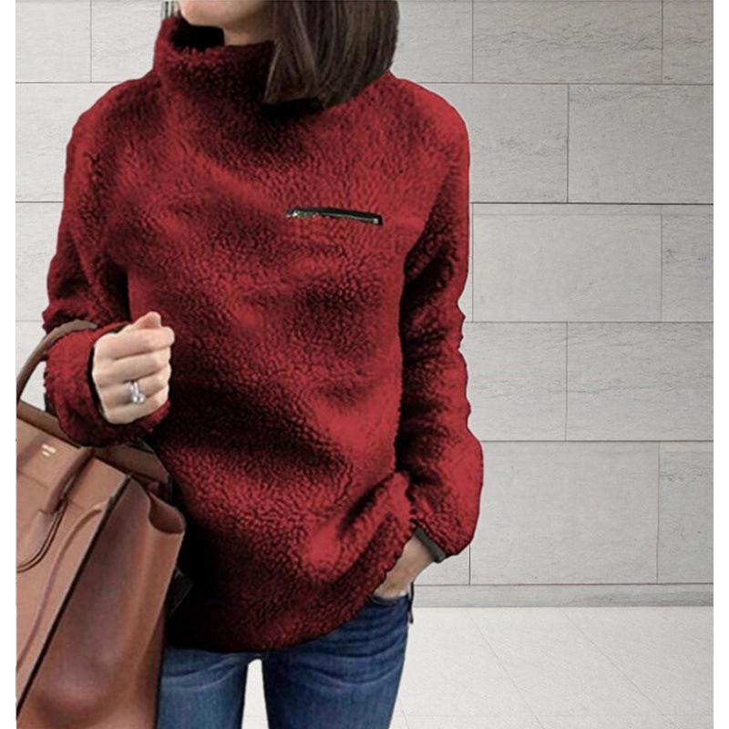 Women's Autumn and Winter Plus Size Plus Thin Velvet Short Section Pullover Tall Neck Sweatshirt Solid Colour Warm Outerwear