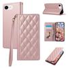 For iPhone 16e Case RFID Blocking Wallet Stand Rhombus Leather Phone Cover with Wrist Strap