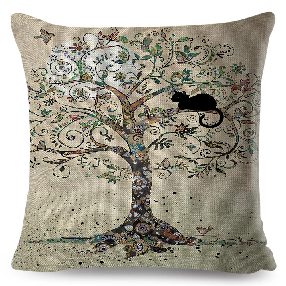 Милый Элегантный Чехол для Подушки с Черным Котом, Двусторонняя Печать, Декор, Мультяшный Животный Наволочка для Дивана, Дома, Автомобиля, Льняная Наволочка для Подушки