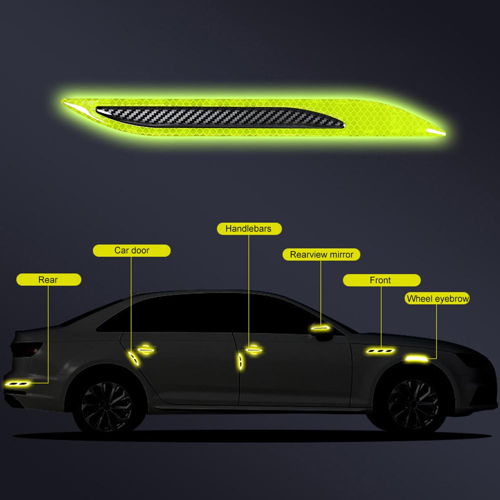 2 шт., светоотражающие полосы для автомобиля, защита для бампера, защитная наклейка из углеродного волокна, предупреждающая наклейка для автомобиля, лента против царапин, украшение автомобиля