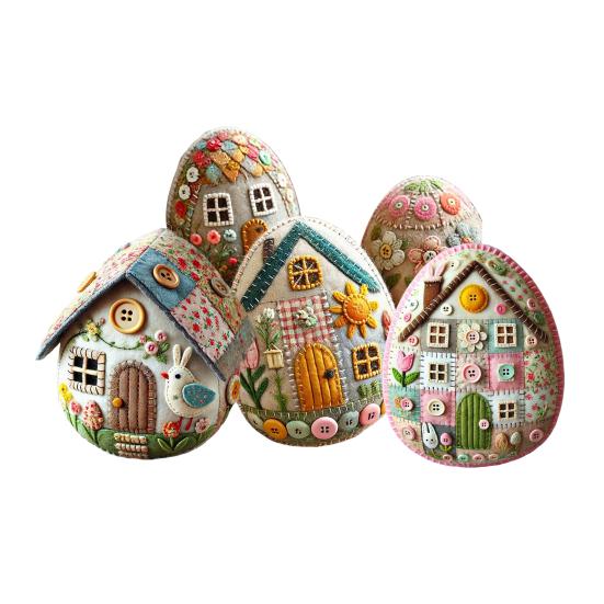 Yousheng Felt Egg House Kit DIY Patchwork Felt Egg House Craft Kit Handmade Embroidered Easter Eggs Crafting Set for Easter Basket Festive Decor