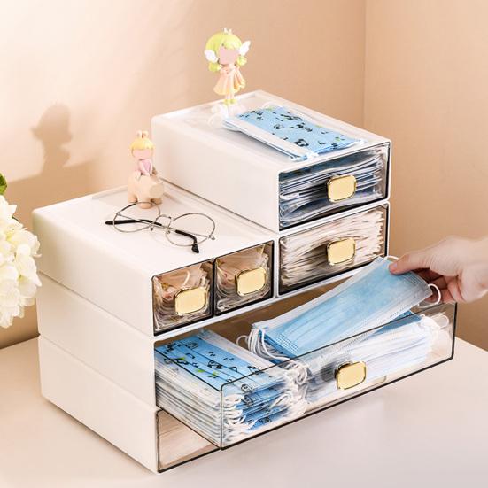 Штабелируемый настольный органайзер Просторный ящик с ручкой Большая вместимость Прозрачный видимый водонепроницаемый ящик для хранения Органайзер для туалетных принадлежностей для ванной комнаты