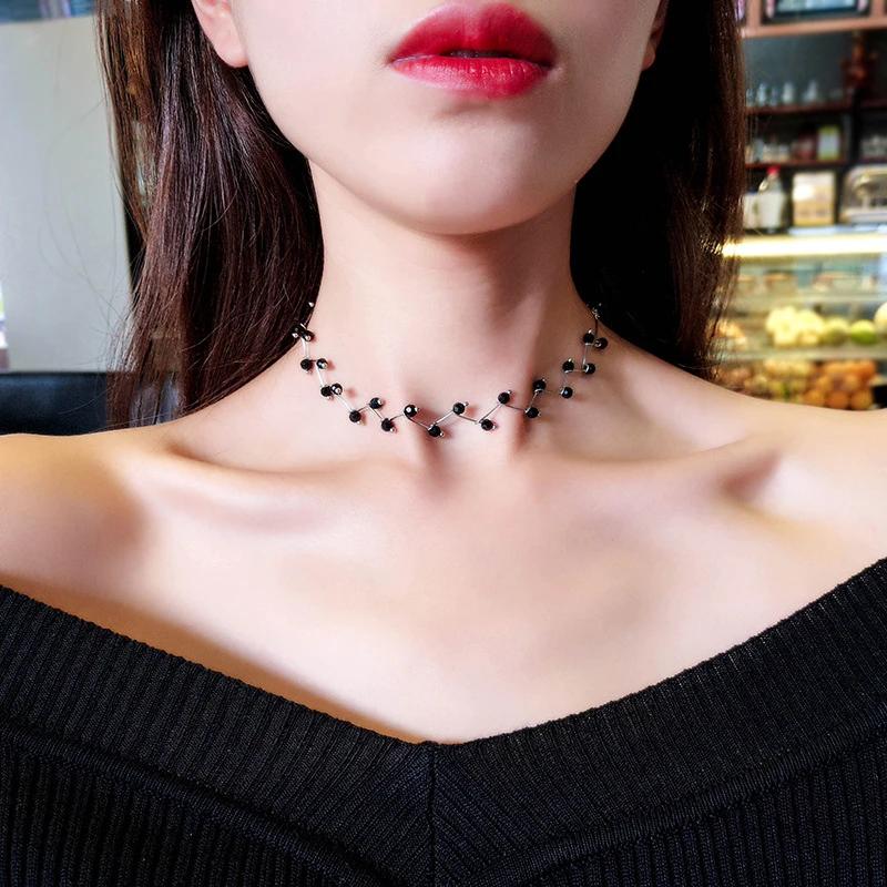 2024 Новинки Горячая Мода Черный Хрустальный Ожерелье Kolye Collier Простой Крест Нить Бусины Чокеры Ожерелья Женские Украшения