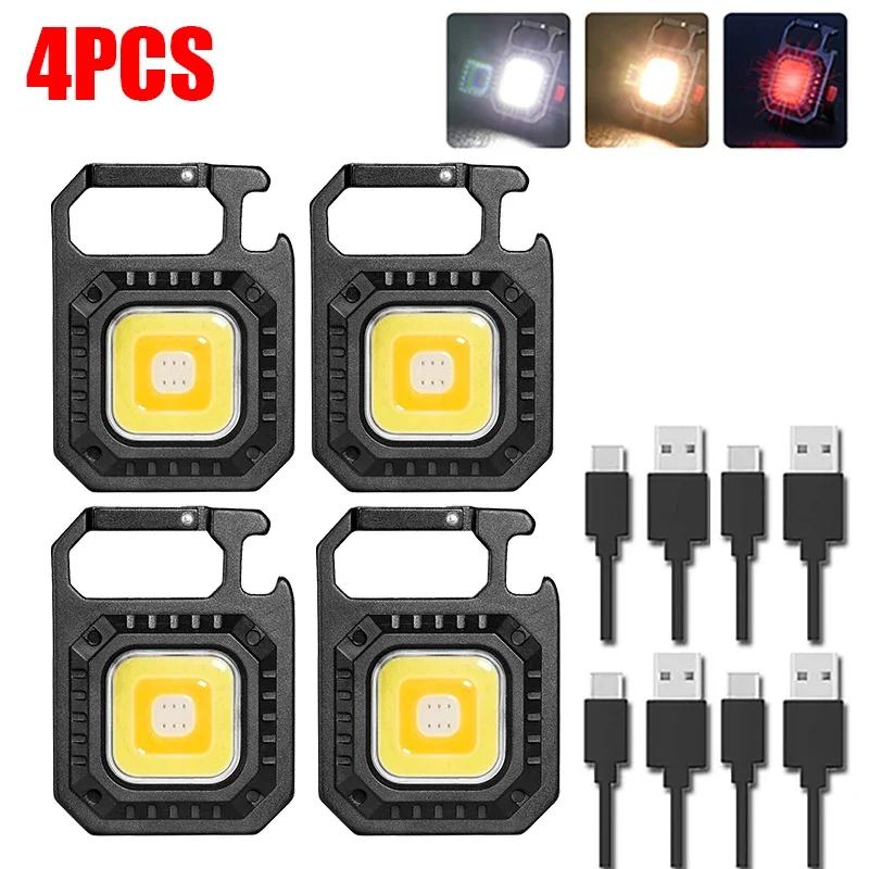30PCS Mini LED Keychain Flashlight Multifunctional Portable Pocket COB Camping Light USB Charging Work Lights Fishing Lanterna