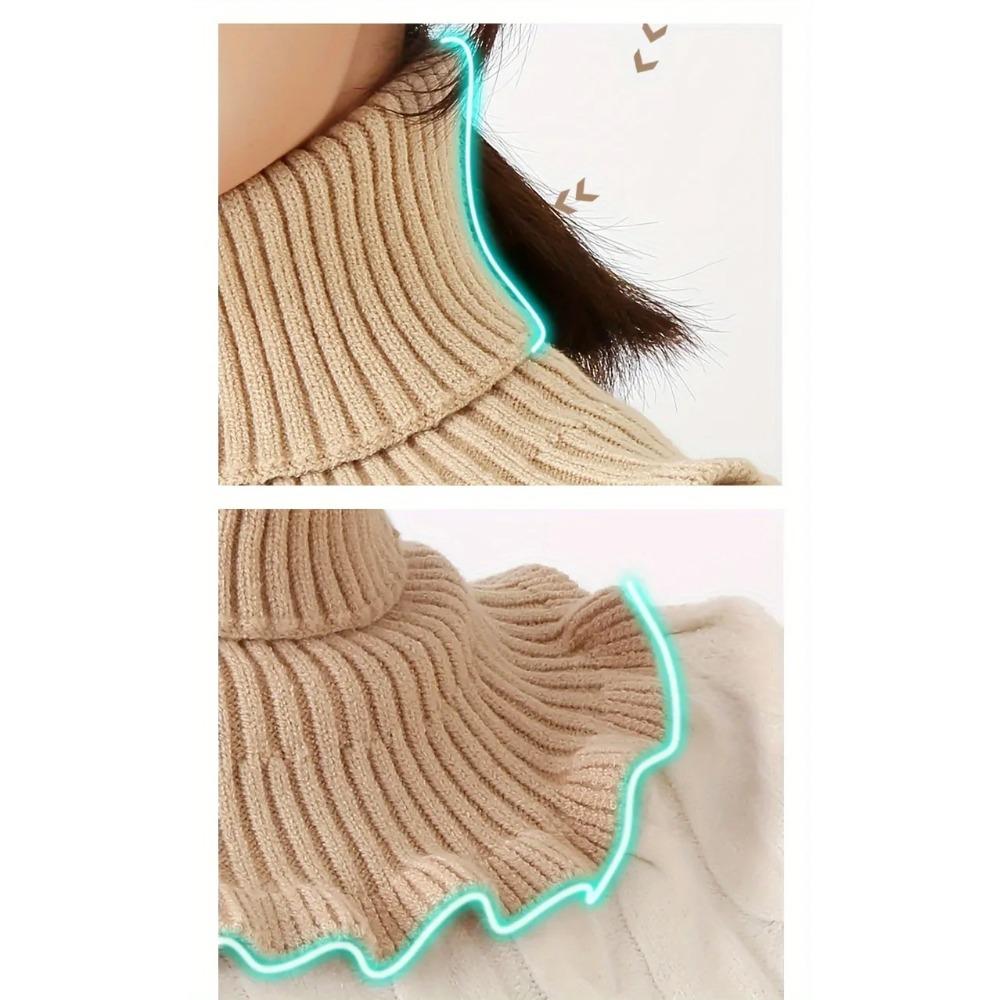 1 шт. Модная черно-белая вязаная обманка на шею - Мягкая, плотная и теплая, с элегантным дизайном в виде оборок для женщин