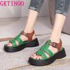 GKTINOO Летние сандалии из натуральной кожи смешанных цветов, римские сандалии на платформе и танкетке, плетеные сандалии на толстой подошве, женская обувь большого размера