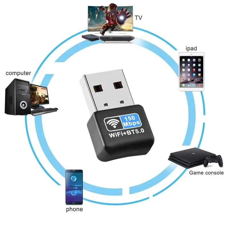 Mini USB WiFi Adapter 150m 2.4G Bluetooth 5.0 Portable Wireless Network Card Adapter For PC Laptop Windows 10/11 Driver Free