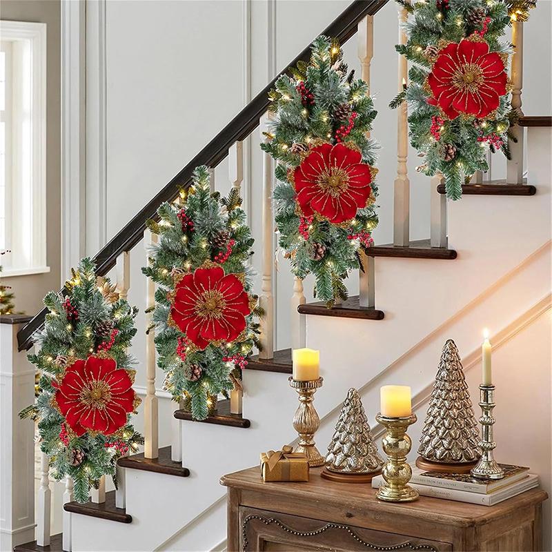 24CM Velvet Artificial Magnolia Christmas Flowers Bouquet Christmas Tree Ornaments Home Room Decoration New Year Gift