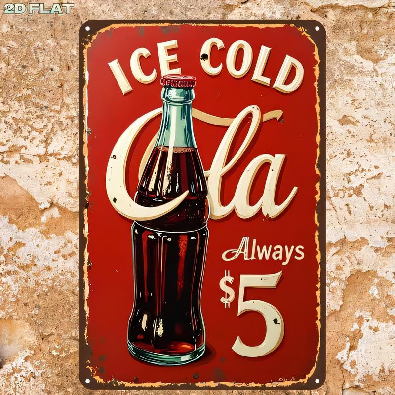 Tin Sign ICE COLD Cola Always Retro Metal Poster Vintage Soda Bar Pub Wall Decor Rustic Distressed Look Classic Typography w