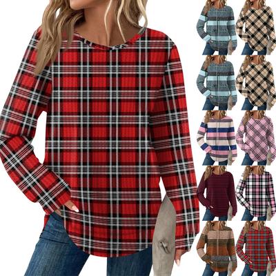 Женский модный повседневный свободный топ с круглым вырезом и длинными рукавами с принтом