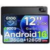 Планшет DOOGEE Tab G6 Pro 12 дюймов, Android 16, 90 Гц 2,4K 36 ГБ ОЗУ + 128 ГБ ПЗУ/TF 2 ТБ, Планшет с SIM, 4G LTE/5G Wi-Fi/9000 мАч/Gemini AI