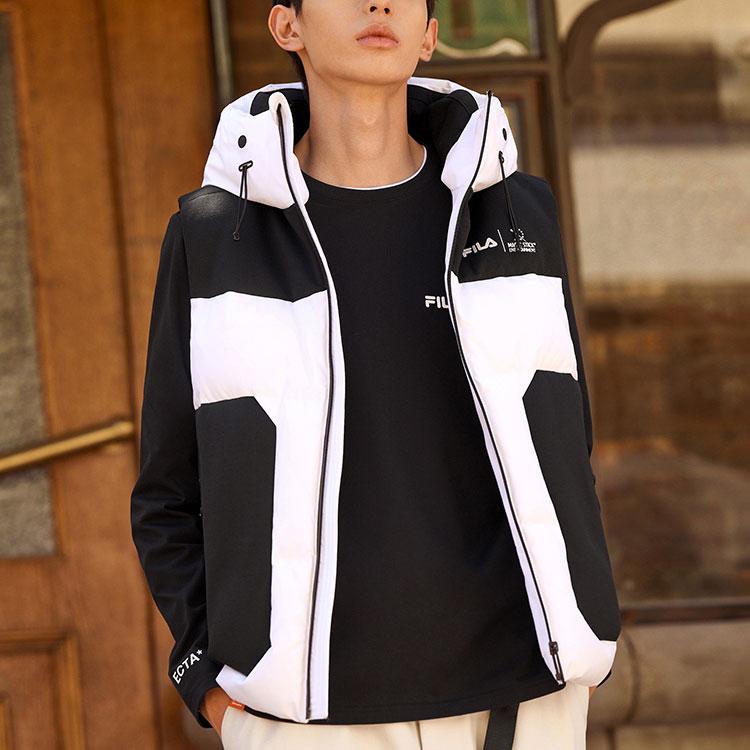 Fila FW22 Цветной блок Прямой крой Повседневный пуховый жилет Мужские жилеты Стандартный-Белый F11M249905F-WT