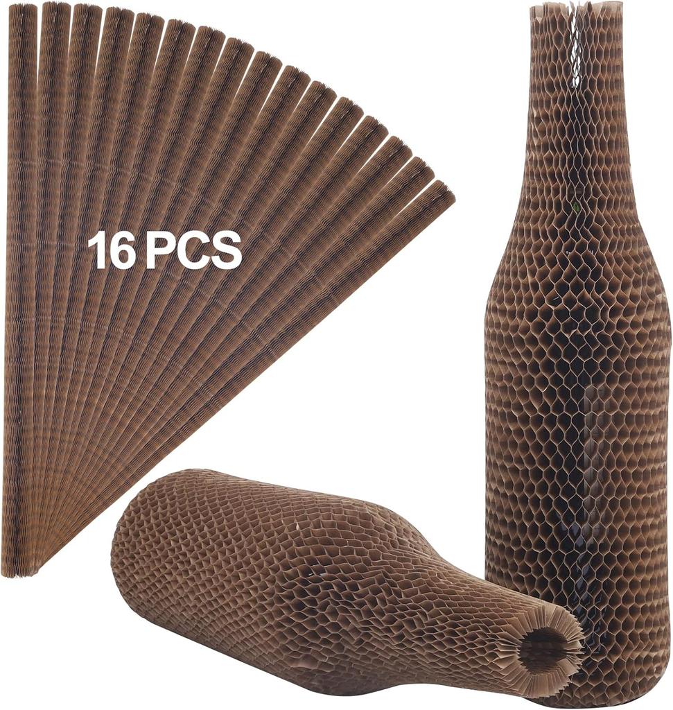 Защитные рукава для винных бутылок из сотовой бумаги, 16 шт. Многоразовые рукава для стеклянных бутылок для ликера для авиаперелетов, транспортировки