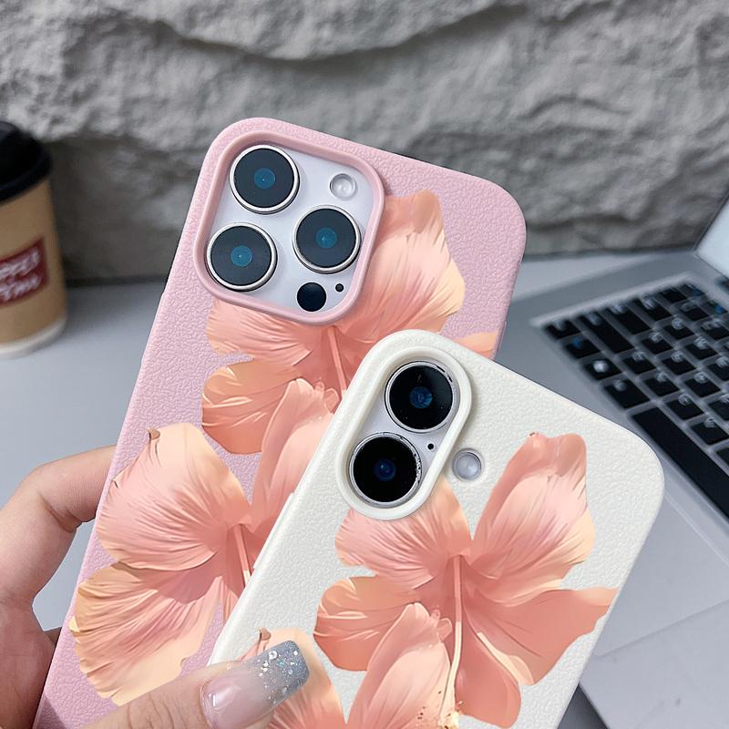 Чехол для iPhone 17 Pro Max Розовый узор цветка гибискуса Кожаная текстура Силиконовая накладка для iPhone 16 Pro Max 15 14 13 12 11 Air 16E