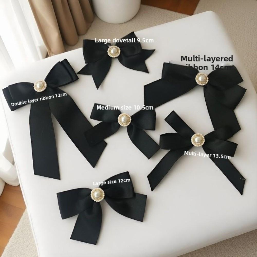Black Satin Bowknot Brooches Pearl Badge Pin Elegant Clothes Accessories For Funerals and Mourning