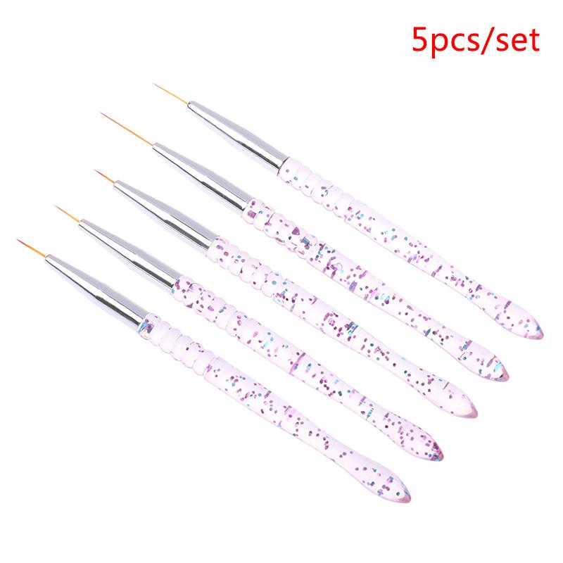 5Pcs Acrylic French Stripe Nail Art Liner Brush Set Ultra-Thin Line Drawing Pen Uv Gel Manicure Painting Brush