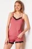 Women's Fashion New Pajama Set Pink Lace Detailed Rope Strap Corded Knitted Pajama Set