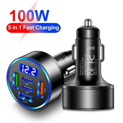 100 Вт 5 портов автомобильное зарядное устройство быстрая зарядка PD QC3.0 USB C автомобильное зарядное устройство для телефона адаптер типа C в машину для iPhone Samsung Xiaomi