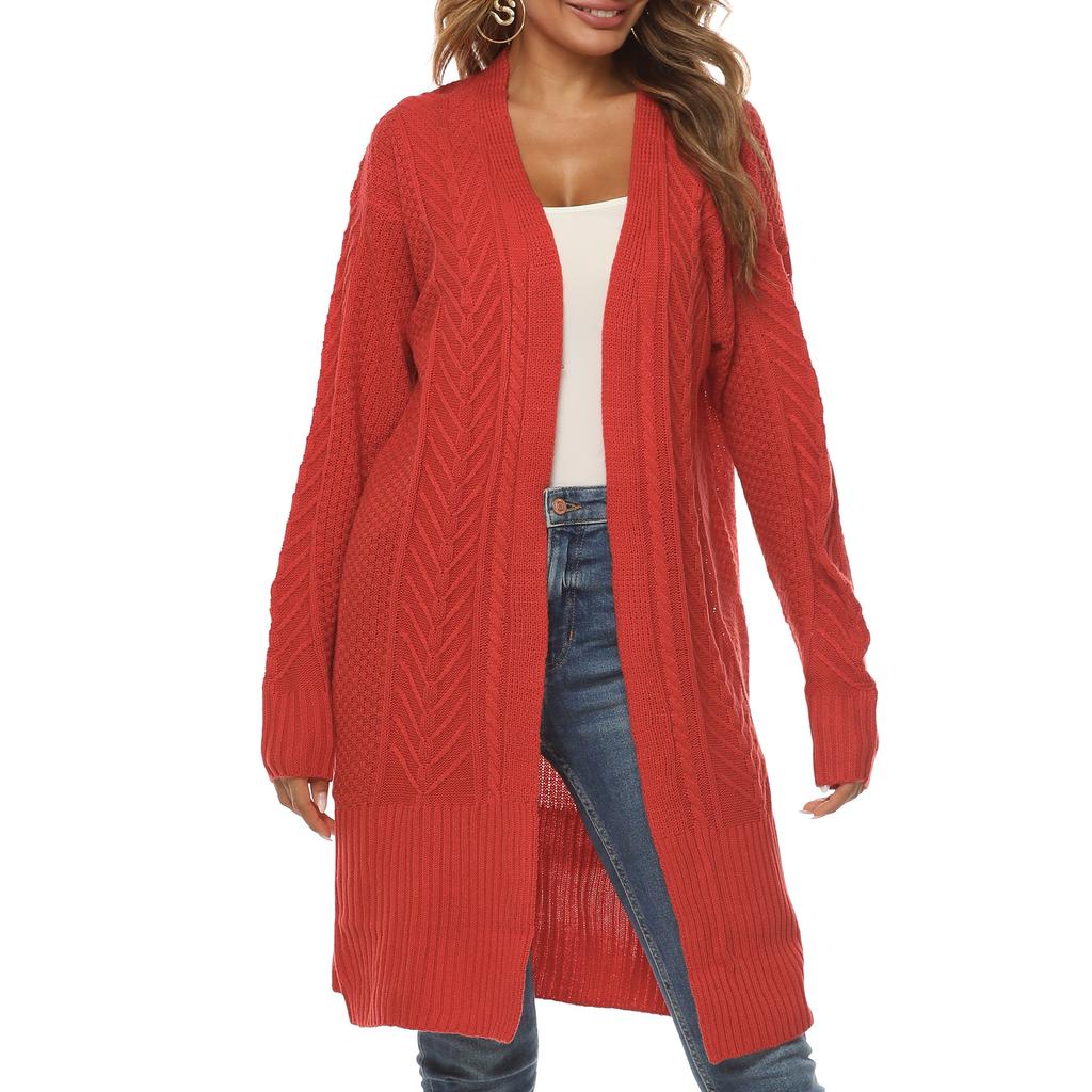 Autumn and Winter Women's Woven Jacket Thick Section Mid-Length Cardigan Sweater