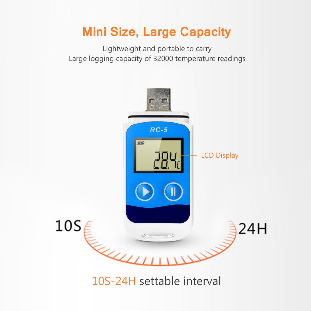 Регистратор данных температуры, высокоточный USB-регистратор данных, 32000 точек, ЖК-дисплей, IP67, водонепроницаемый