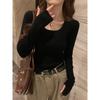 Early Autumn New Long-sleeved Knitted Sweater Women's Slim-fitting Inner Square-necked Bottoming Shirt Autumn and Winter Low-necked Top