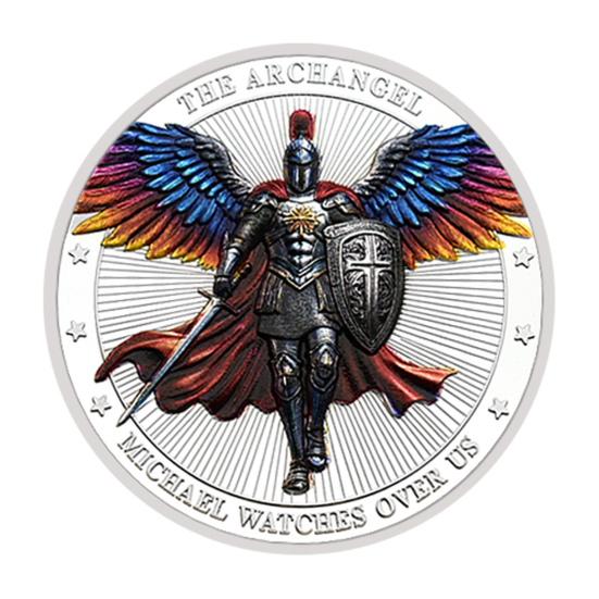 1/3/5Pcs Archangel Michael Challenge Coin Double-sided Carved Metal Medal Commemorative Medallion Round Collection Coin Home Office Desk Decoration