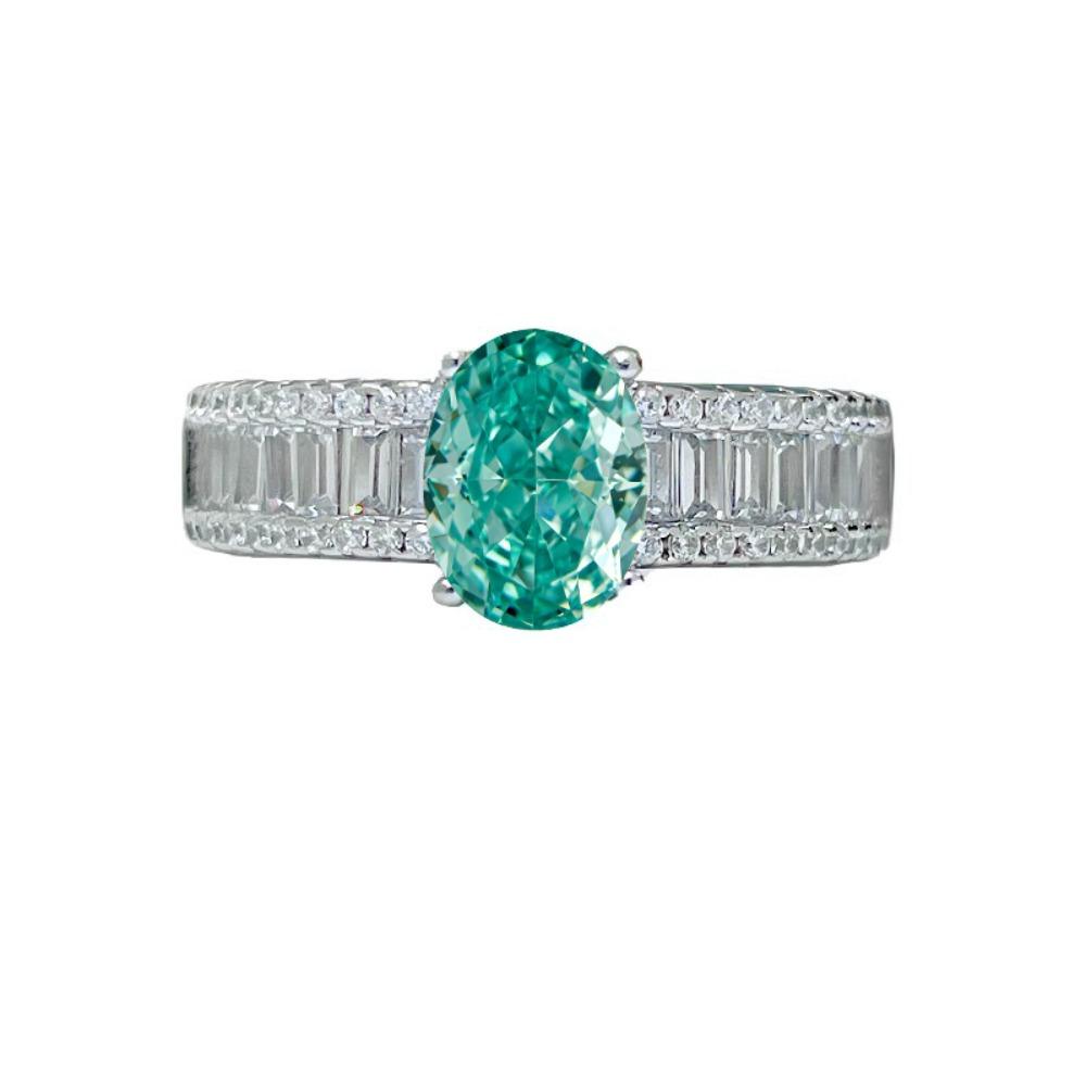 Open Ring Fashionable Egg Shape Ice Cut Paraiba Ring with High Carbon Diamond Simple Elegant for Women