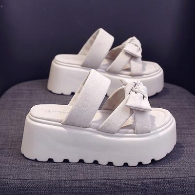 Модные НОВЫЕ Повседневные шлепанцы на танкетке 8 см для женщин Летние Нескользящие Платформенные сандалии Женские С открытым носком Удобные Женские Массивные Пляжные шлепанцы