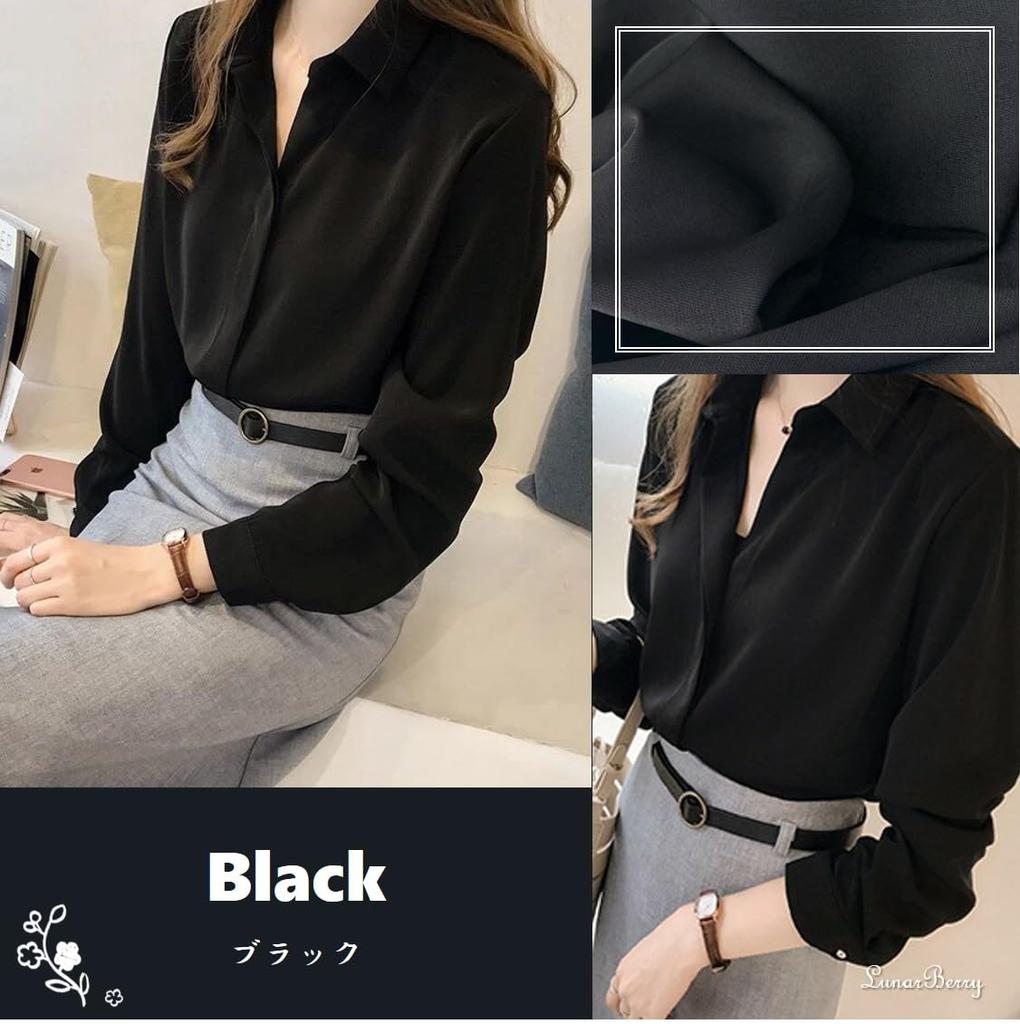 Long Thick Skipper 18202 Looks Going Stand Collar 18202 [Luna Berry] Blouse, Sleeve, Beautiful, Shirt, Office, Women's, (XL, Black) Chorus, Neat, Out,